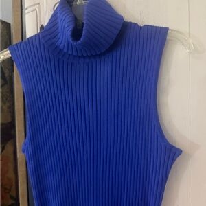 Focus 2000 Blue Sleeveless Cowl Turtleneck Sweater
